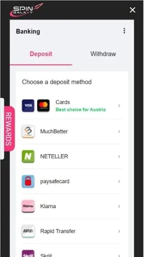 Mobile banking for Spin Galaxy online casino play.