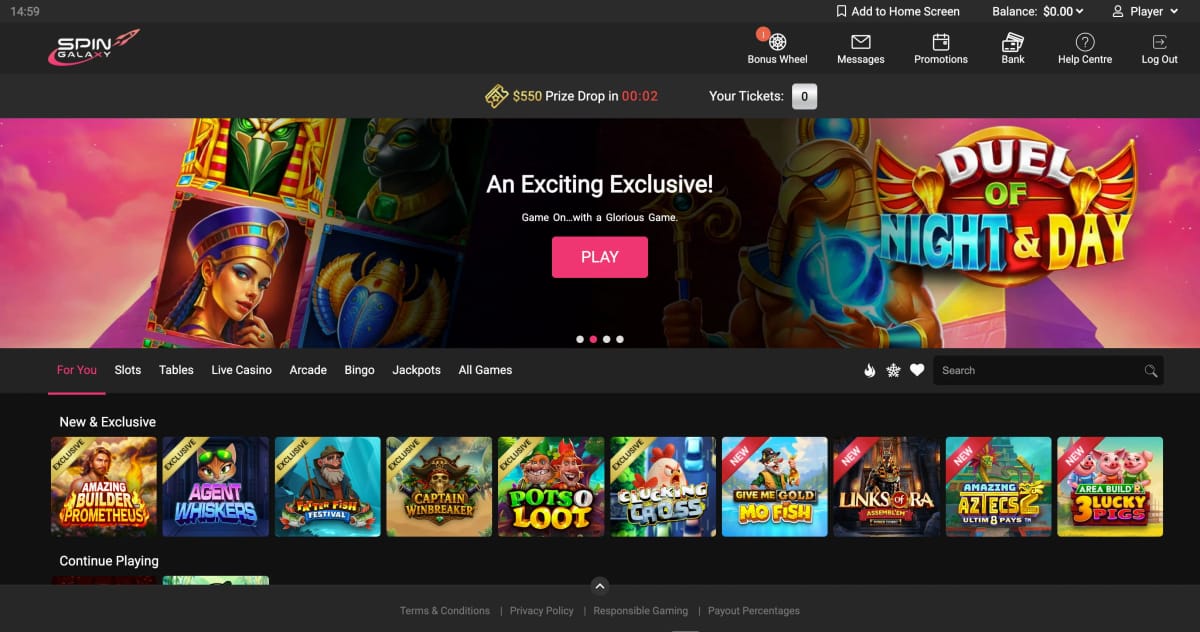 Spingalaxy online casino gameplay screenshot