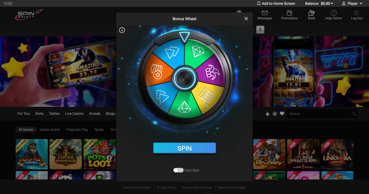 Managing Spingalaxy online casino game session
